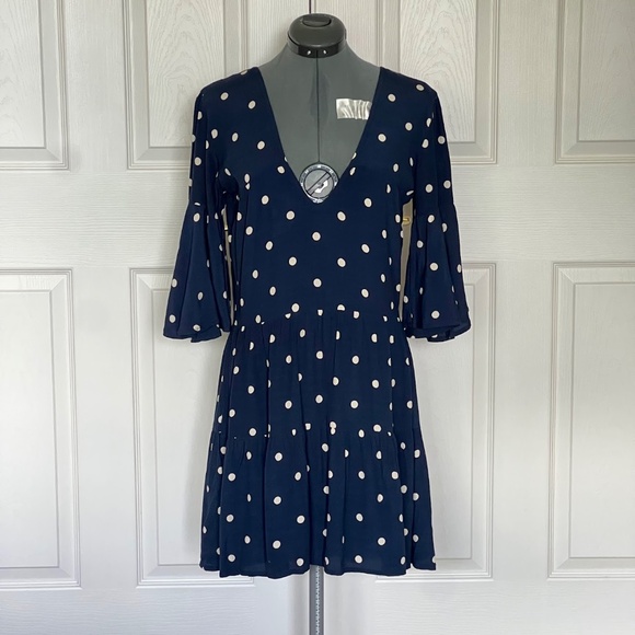 Faithfull the Brand Navy Blue Vintage Fresa White Polka Dot Dress Size 4 - Picture 4 of 12